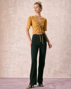 The Yellow V Neck Embroidery Tie Front Tee 10 The Yellow V Neck Embroidery Tie Front Tee -Deals Dress N Swimwear Store the yellow v neck embroidery tee tops ngps5b