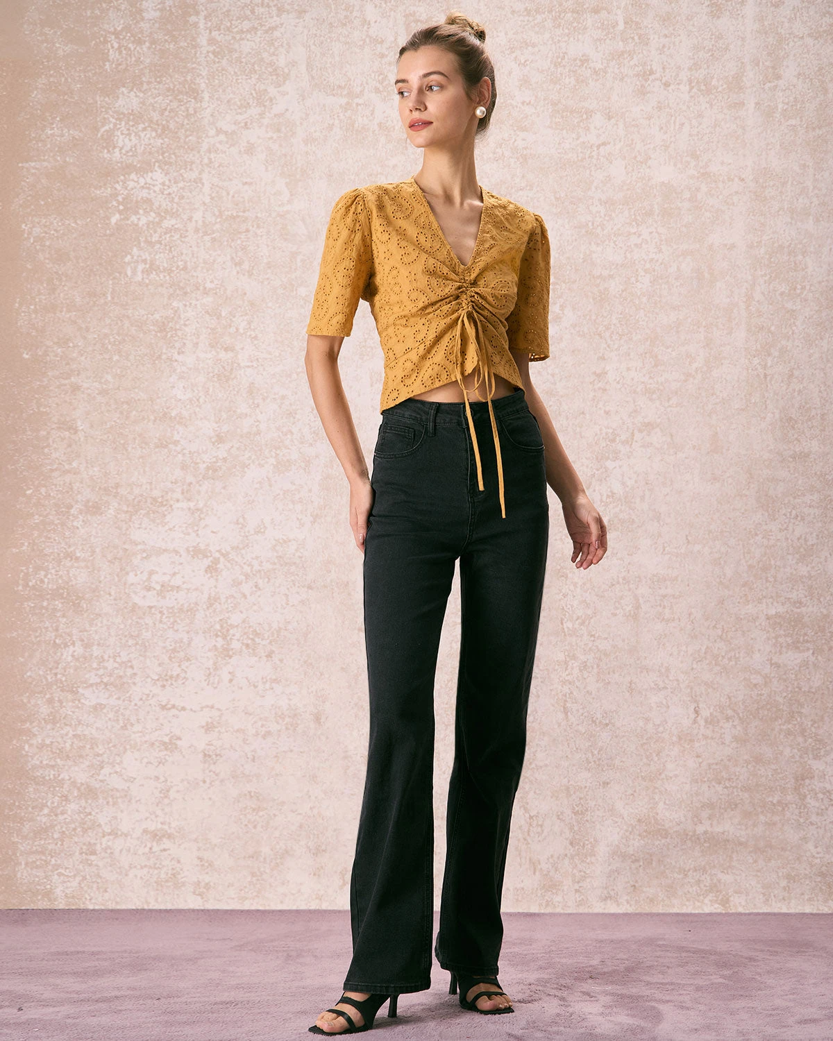 The Yellow V Neck Embroidery Tie Front Tee 5 The Yellow V Neck Embroidery Tie Front Tee - Image 5