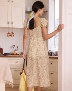 The Yellow V Neck Floral Slit Midi Dress -Deals Dress N Swimwear Store the yellow v neck floral slit midi dress dresses rjrqtx